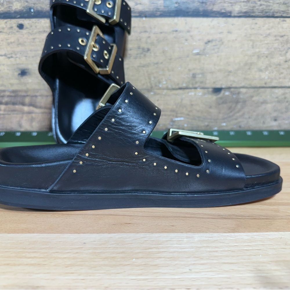 All Saints Black Leather Sandals with Gold Details - Picture 12 of 16